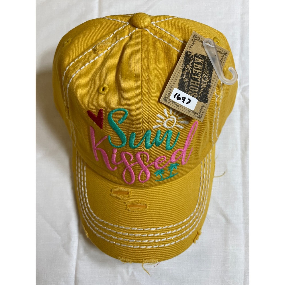 KBETHOS Baseball Cap Women OS Mustard Yellow NEW Sun Kissed Distressed Dad Hat